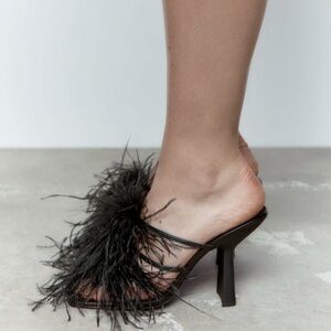 NWT Zara Feathered Heeled Sandals